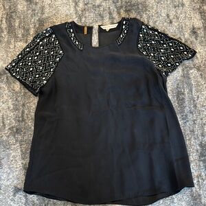 Rebecca Taylor silk Black Short Sleeve Women's Top with stones.